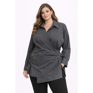 ZARA Gray Wrap-Style Long Sleeve Shirt